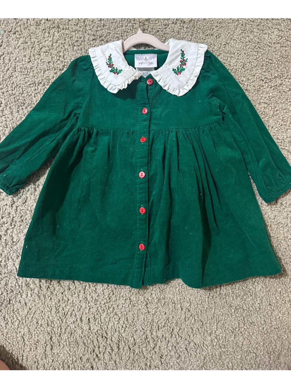 Iris & Ivy Green Corduroy Holiday Dress for Girls
